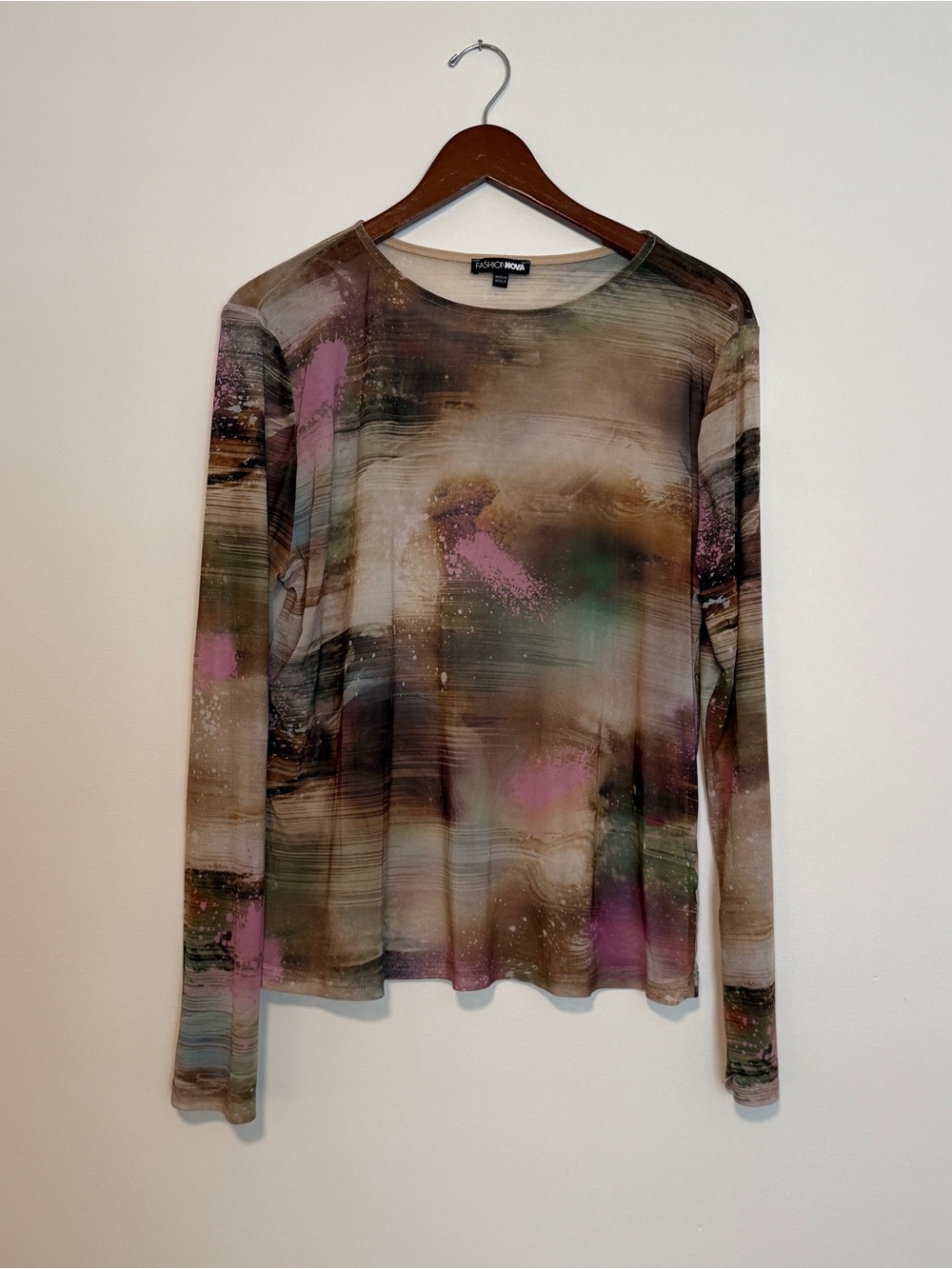 Long Sleeve 3X Y2K Sheer Mesh Floral Blouse Abstract Fairy Grunge Layer Feminine